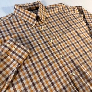 JOS‎ A BANK Traveler's Gingham Check Button Down Shirt Mens L Brown Tan White
